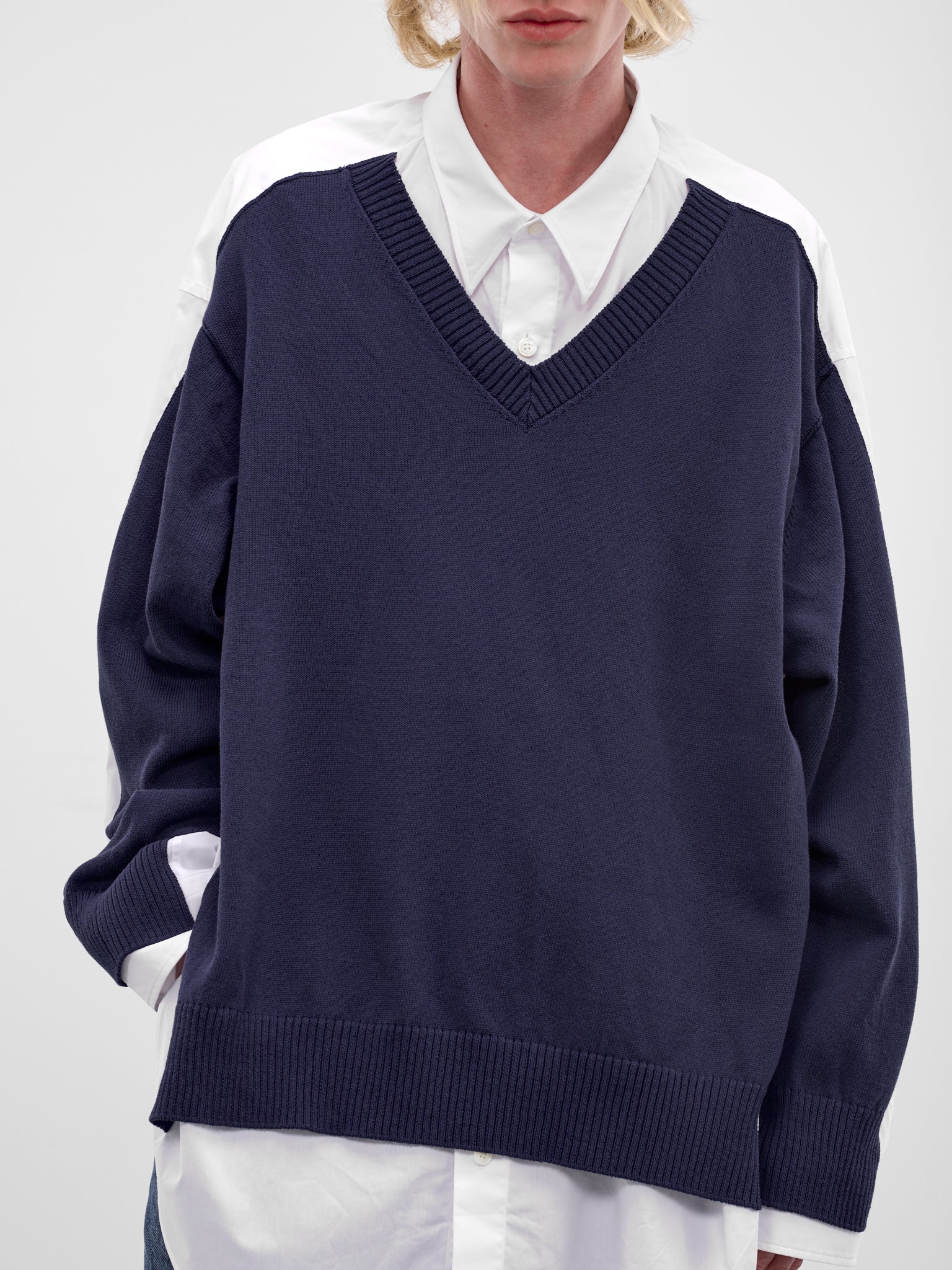 Trompe L'oeil Layered Sweater Shirt (HMMC60041M-HC272-WHITE)