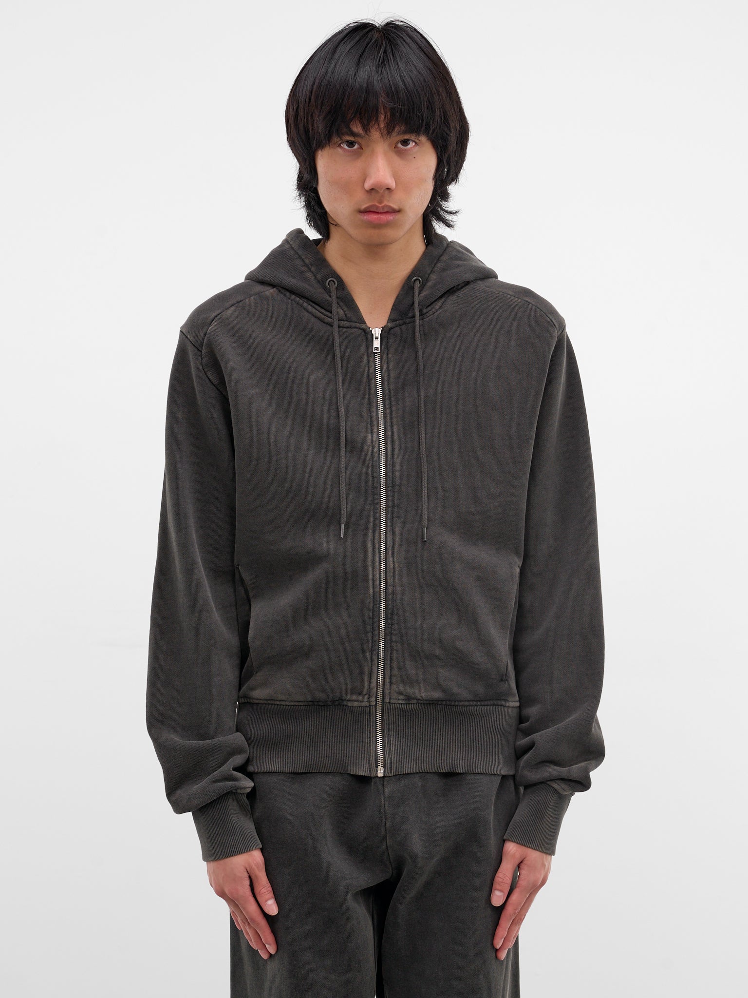 Washed Black Cotton Zip-Up Hoodie (HO01012-WASHED-BLACK)