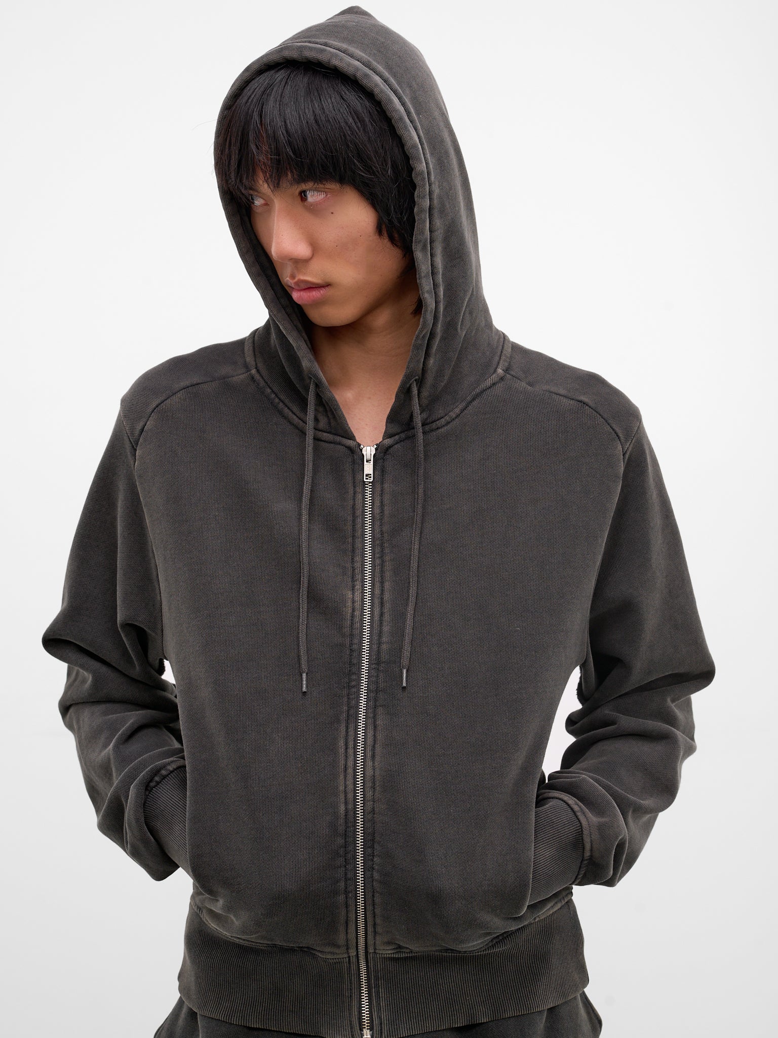 Washed Black Cotton Zip-Up Hoodie (HO01012-WASHED-BLACK)