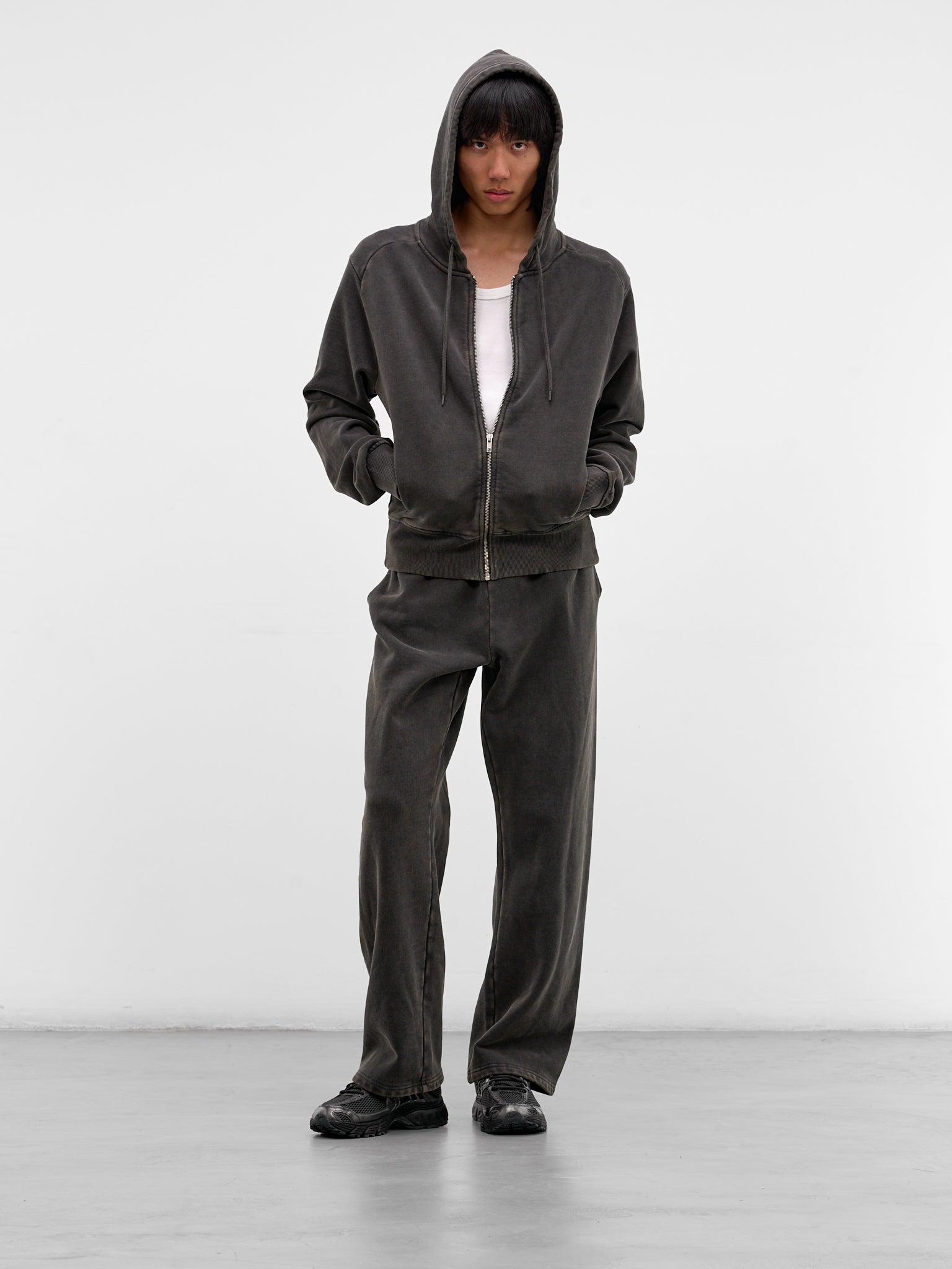 Washed Black Cotton Zip-Up Hoodie (HO01012-WASHED-BLACK)