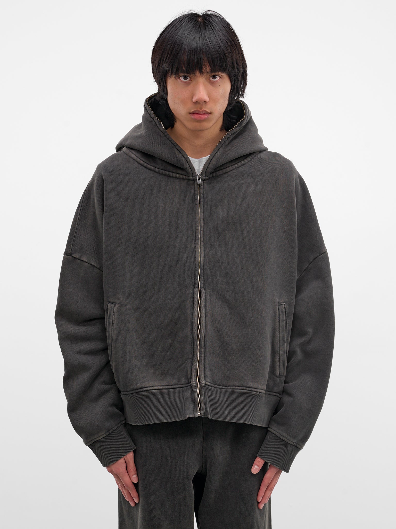 Washed Black Oversized Zip-Up Hoodie (HO03012-WASHED-BLACK)