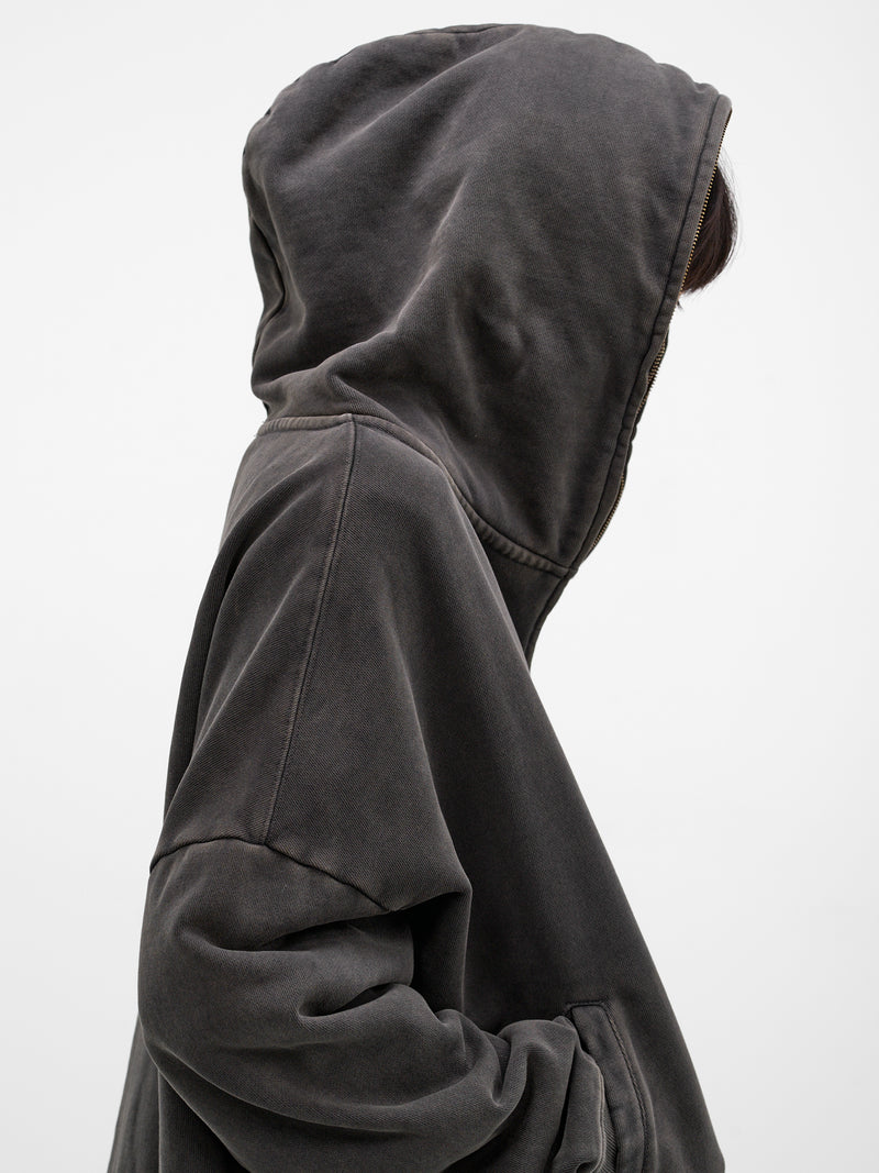 Washed Black Oversized Zip-Up Hoodie (HO03012-WASHED-BLACK)