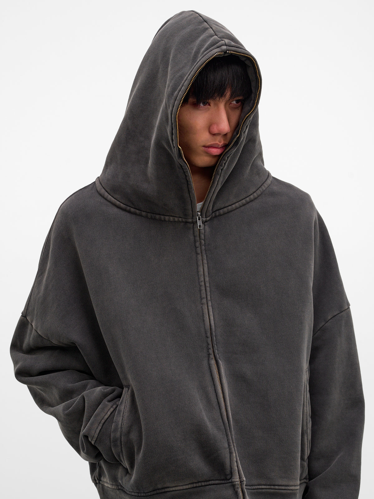 Washed Black Oversized Zip-Up Hoodie (HO03012-WASHED-BLACK)