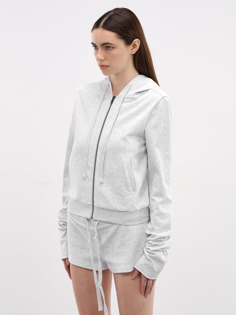 Gray Cotton Cropped Zip Hoodie (HO05012-HEATHER-GREY)