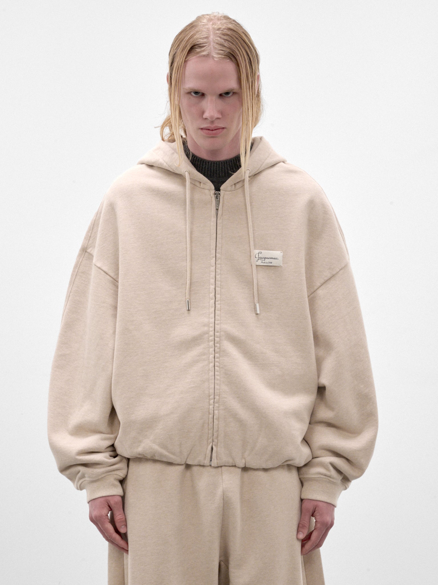 Beige Cotton Logo Zip Hoodie (HOU00314AJ00325-BEIGE)