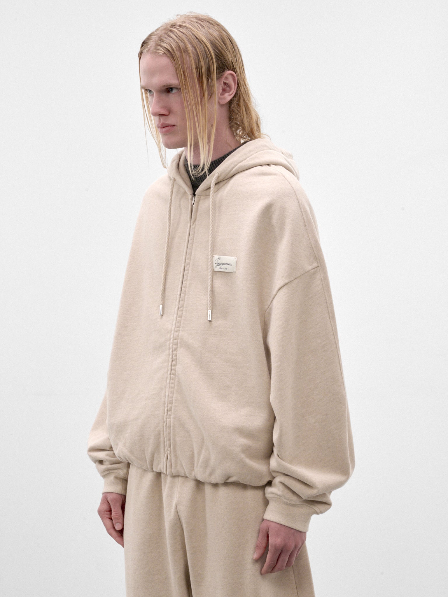 Beige Cotton Logo Zip Hoodie (HOU00314AJ00325-BEIGE)