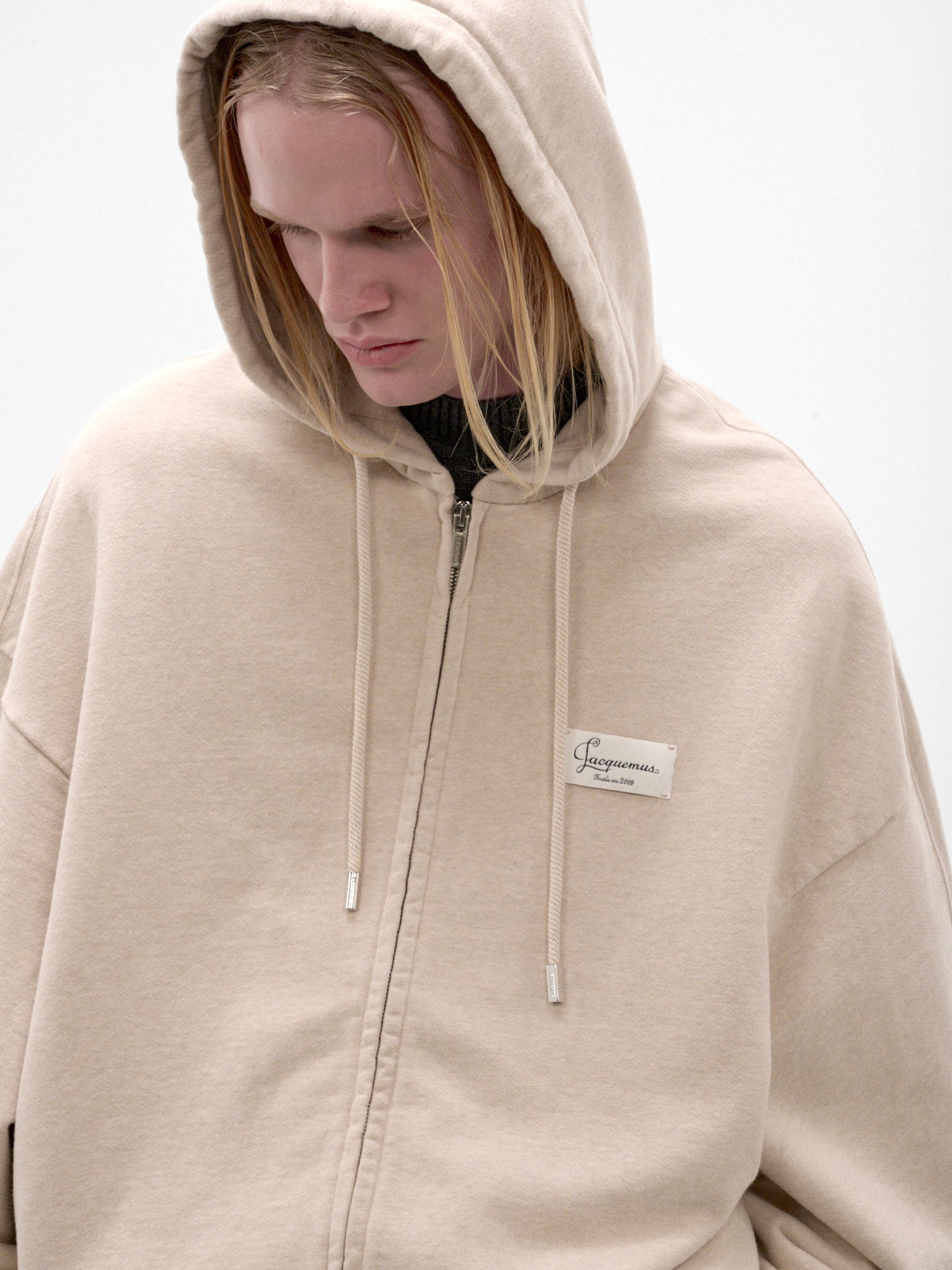 Beige Cotton Logo Zip Hoodie (HOU00314AJ00325-BEIGE)
