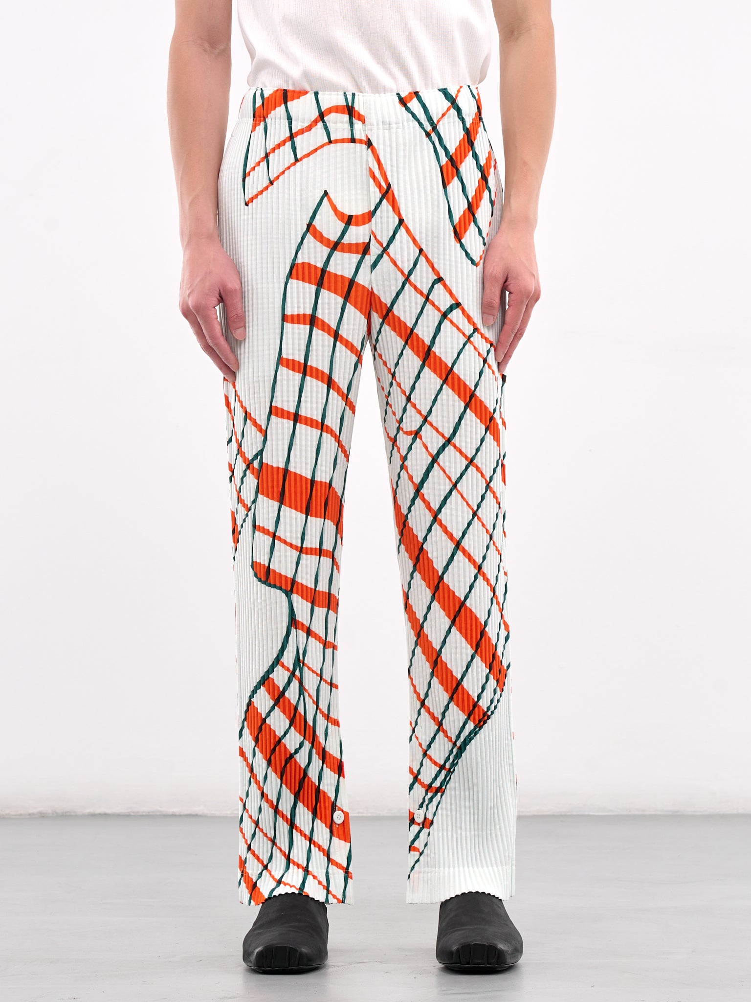 Windswept Plaid Pleated Trousers (HP56JF377-01-WHITE)