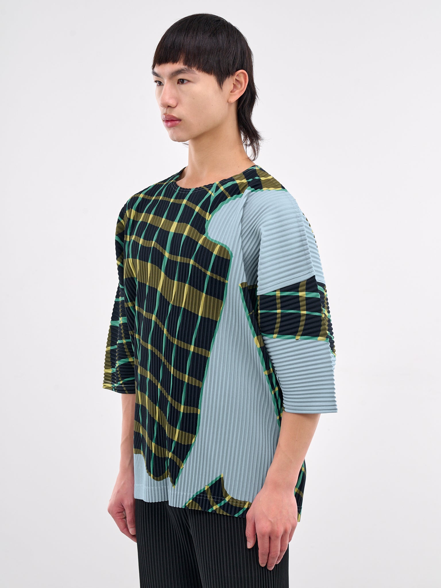 Windswept Plaid Pleated Tee (HP56JK376-77-BLUE-GRAY)
