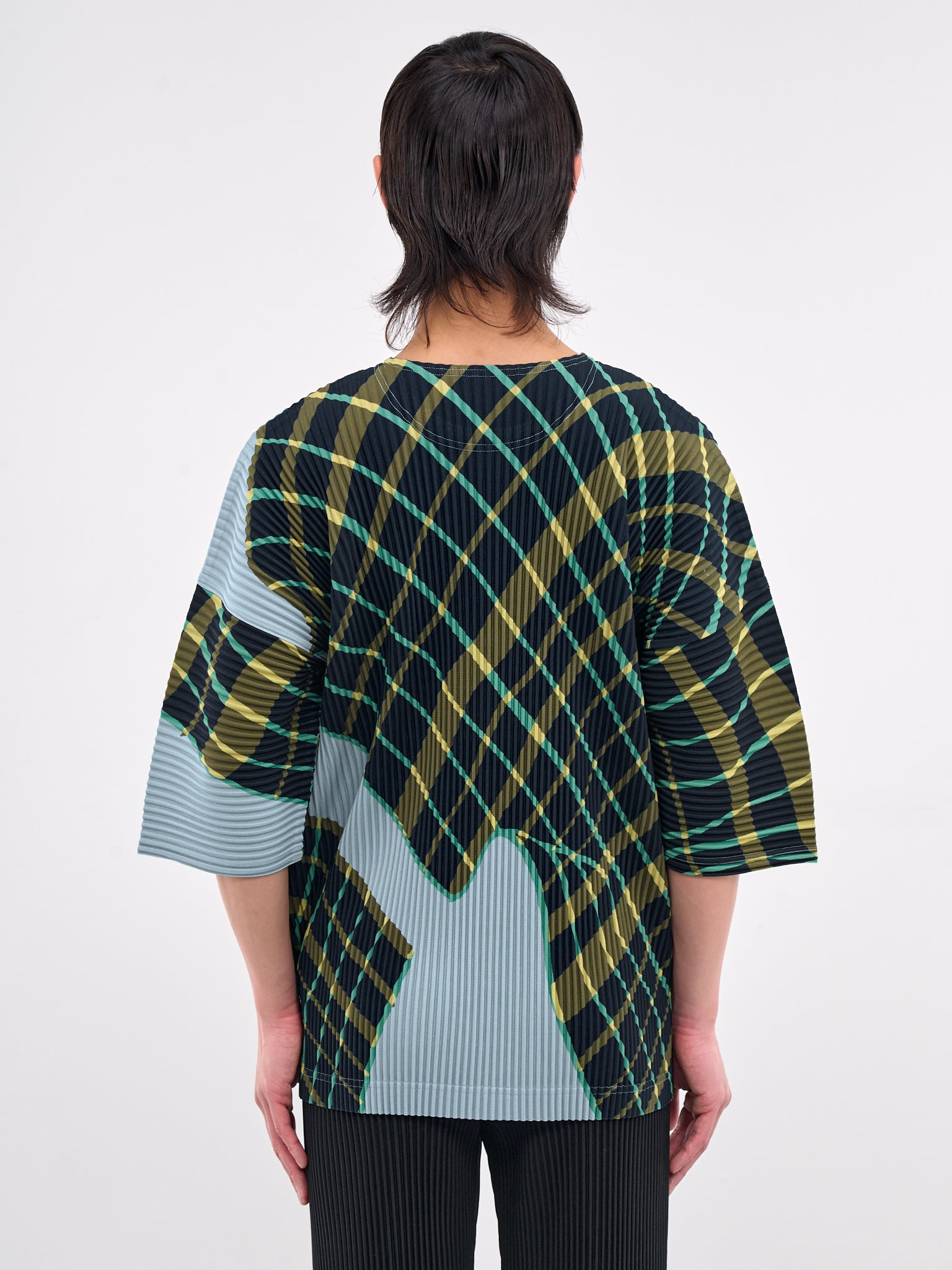 Windswept Plaid Pleated Tee (HP56JK376-77-BLUE-GRAY)