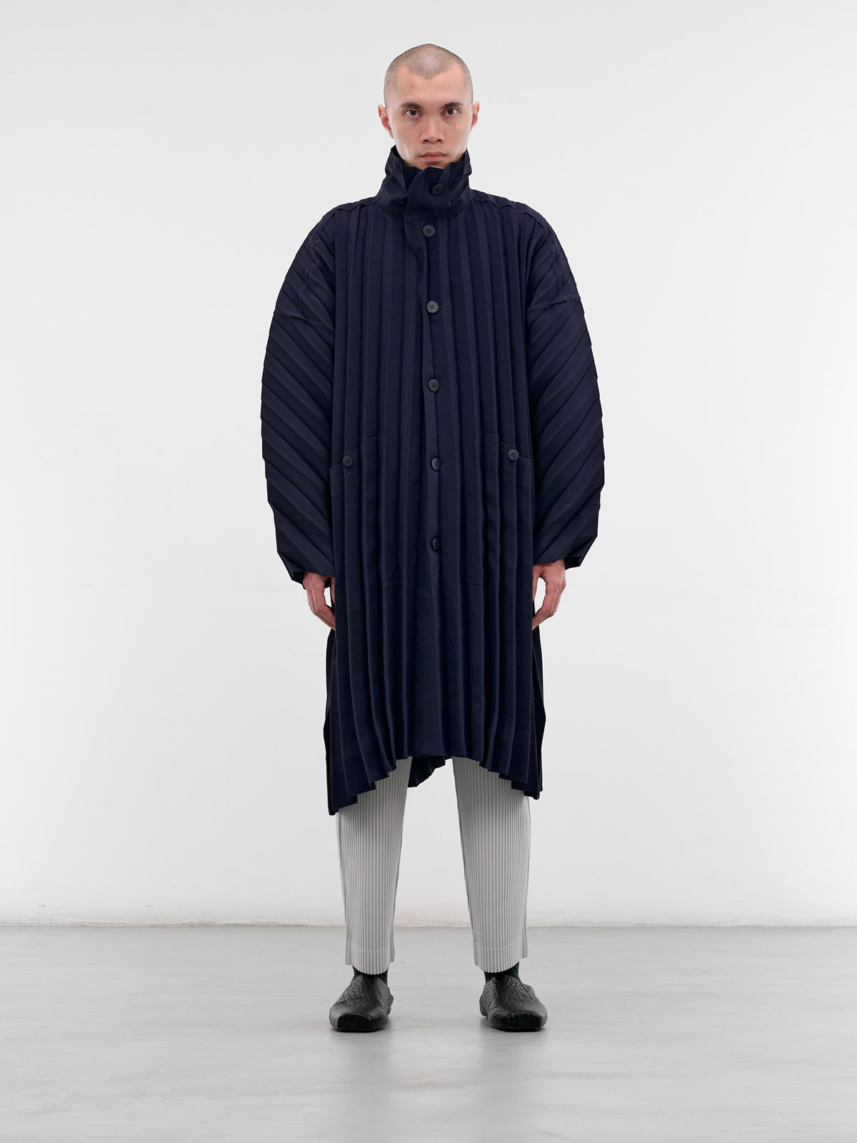 Navy Pleated Edge Coat (HP58FA261-75-NAVY)