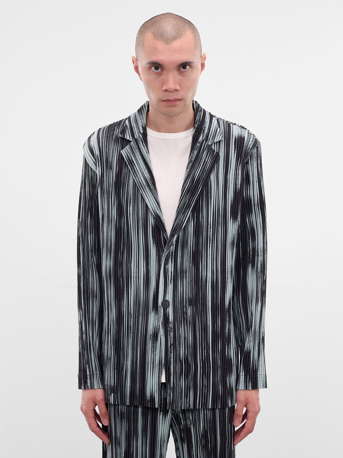 Brushstroke Stripe Pleated Blazer (HP58FD220-15-BLACK)