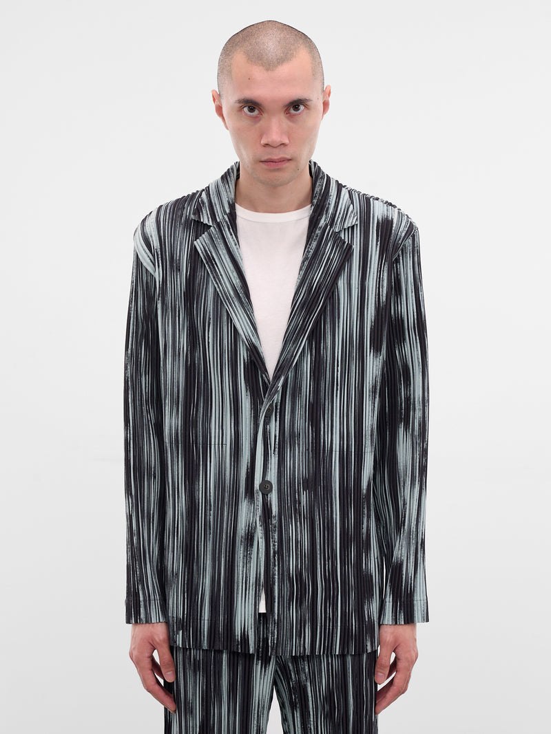 Brushstroke Stripe Pleated Blazer (HP58FD220-15-BLACK)