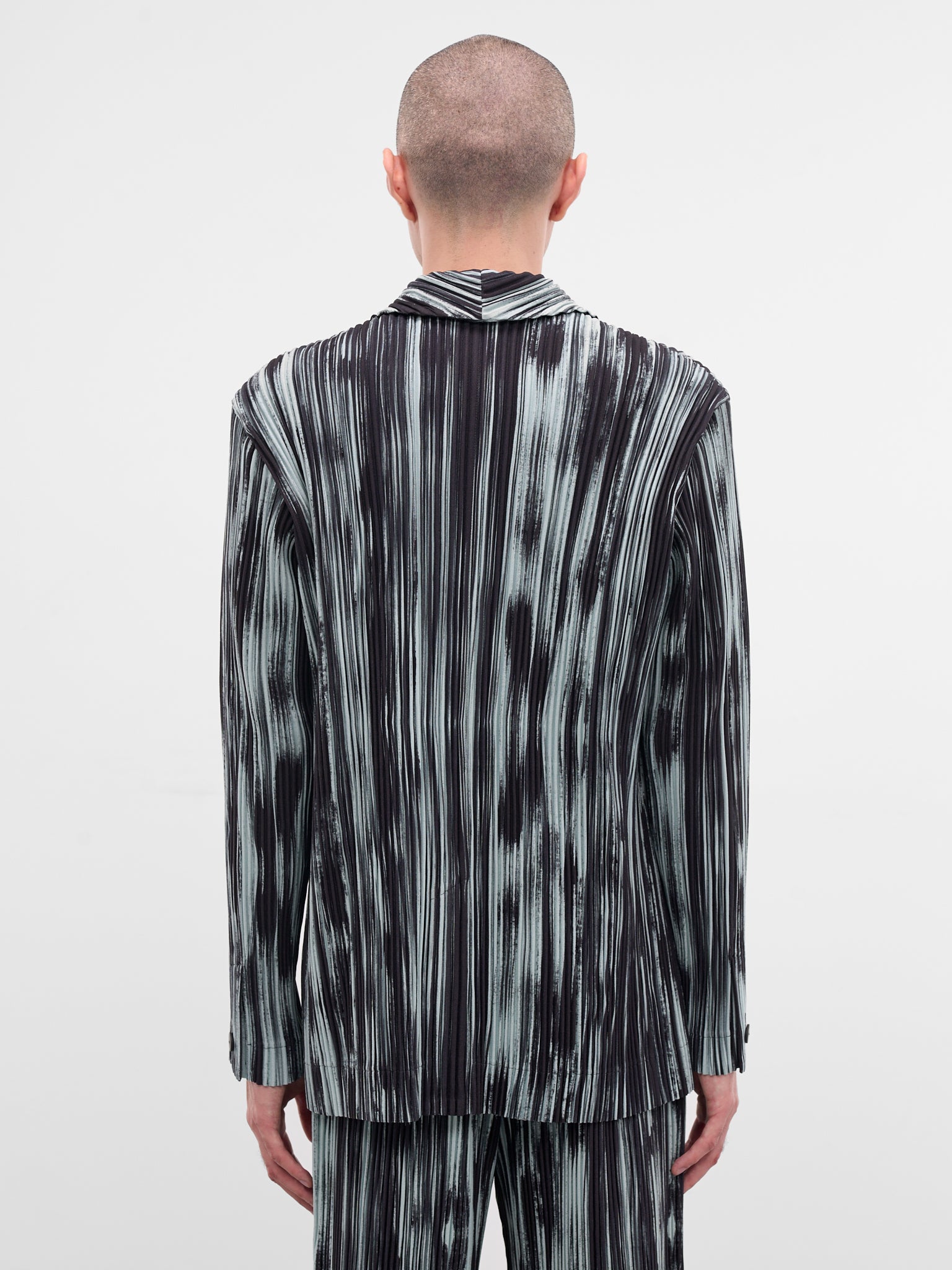 Brushstroke Stripe Pleated Blazer (HP58FD220-15-BLACK)