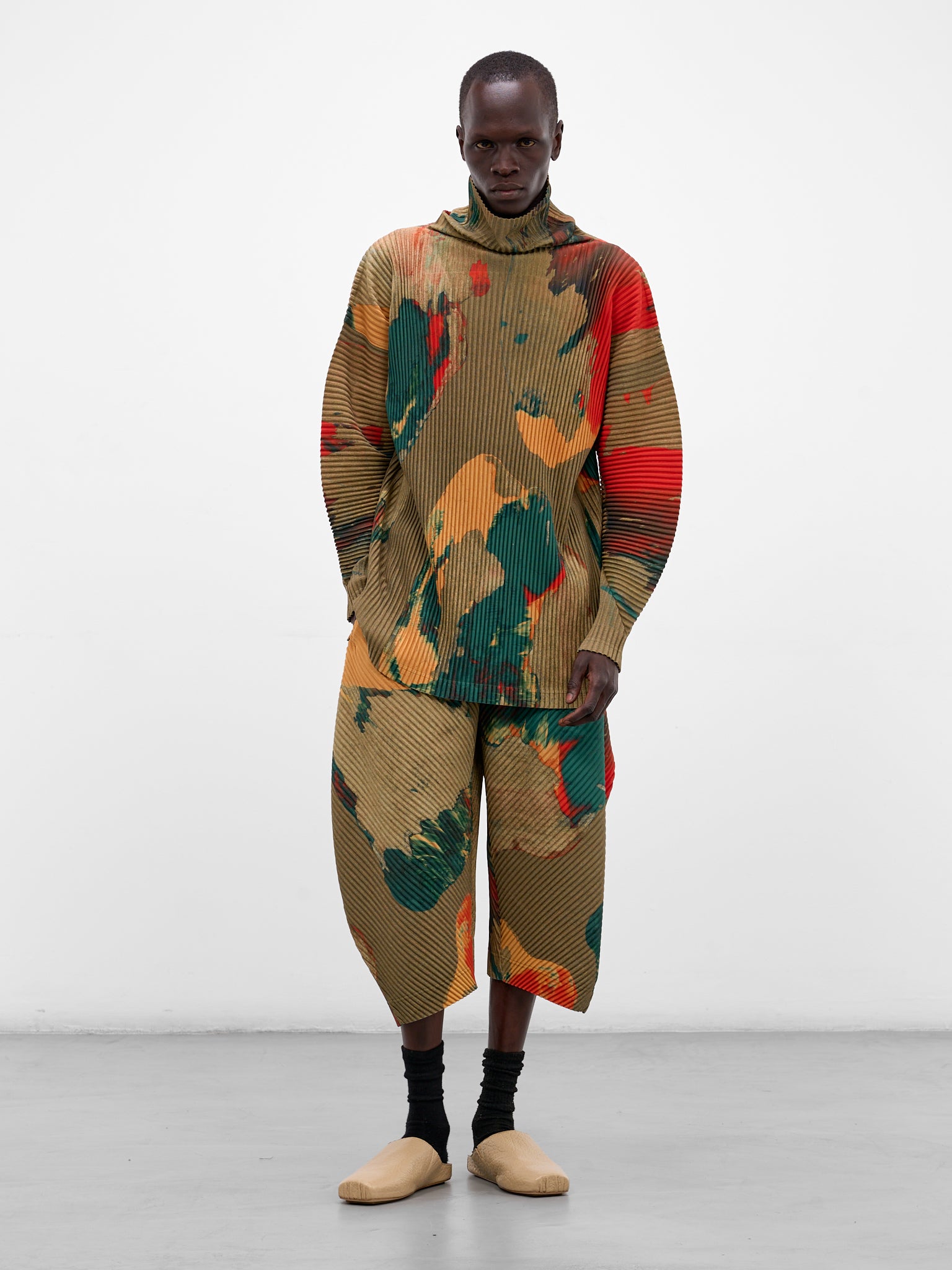 Painted Stone Pleated Cropped Pants (HP58JF212-62-GREEN)