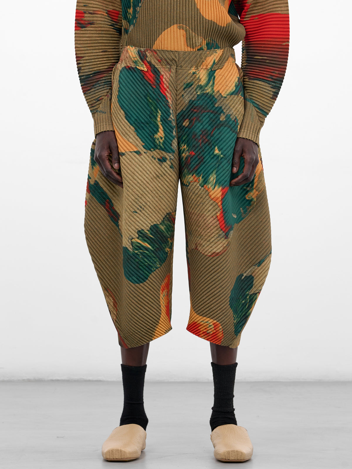 Painted Stone Pleated Cropped Pants (HP58JF212-62-GREEN)