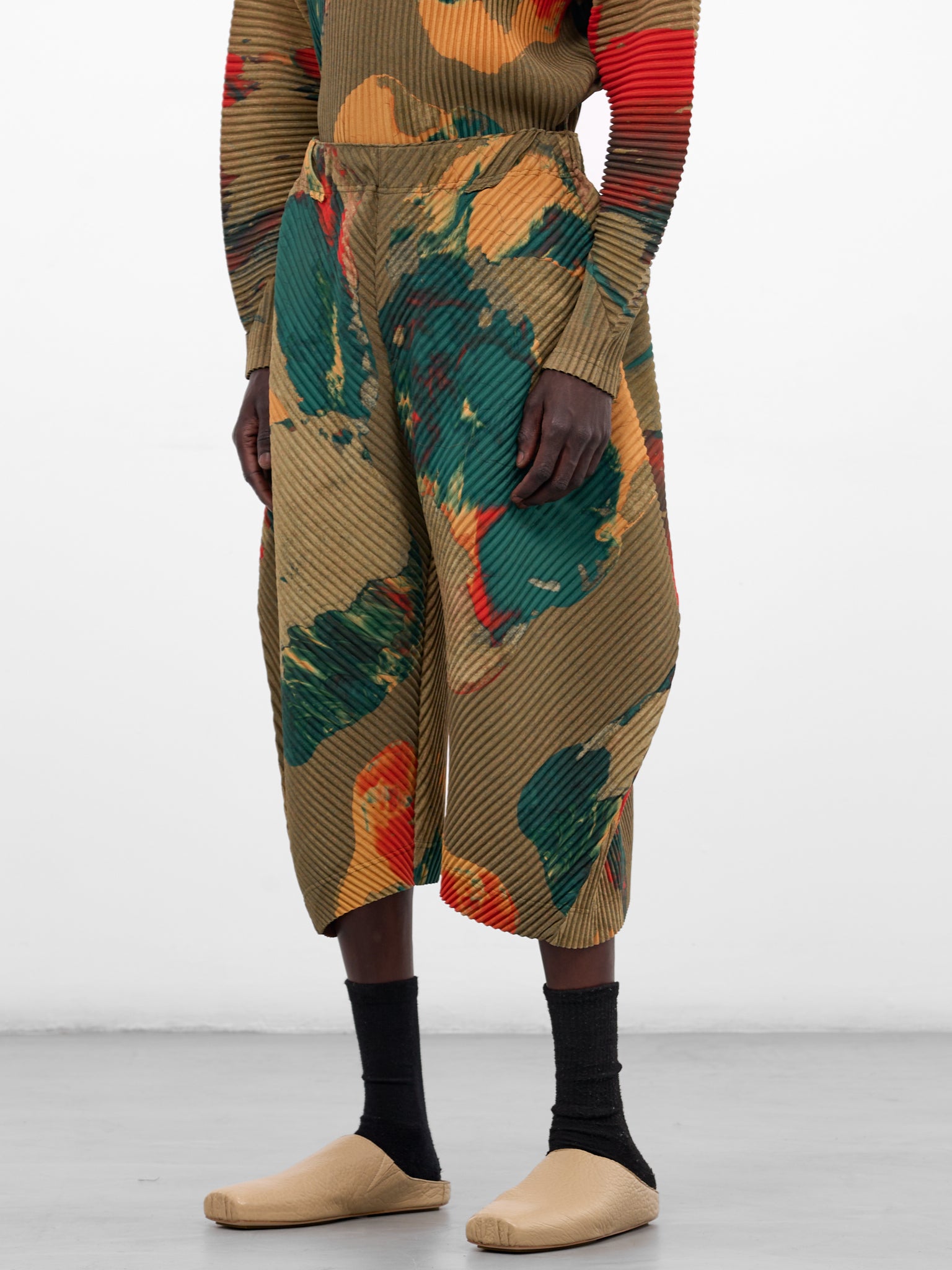 Painted Stone Pleated Cropped Pants (HP58JF212-62-GREEN)