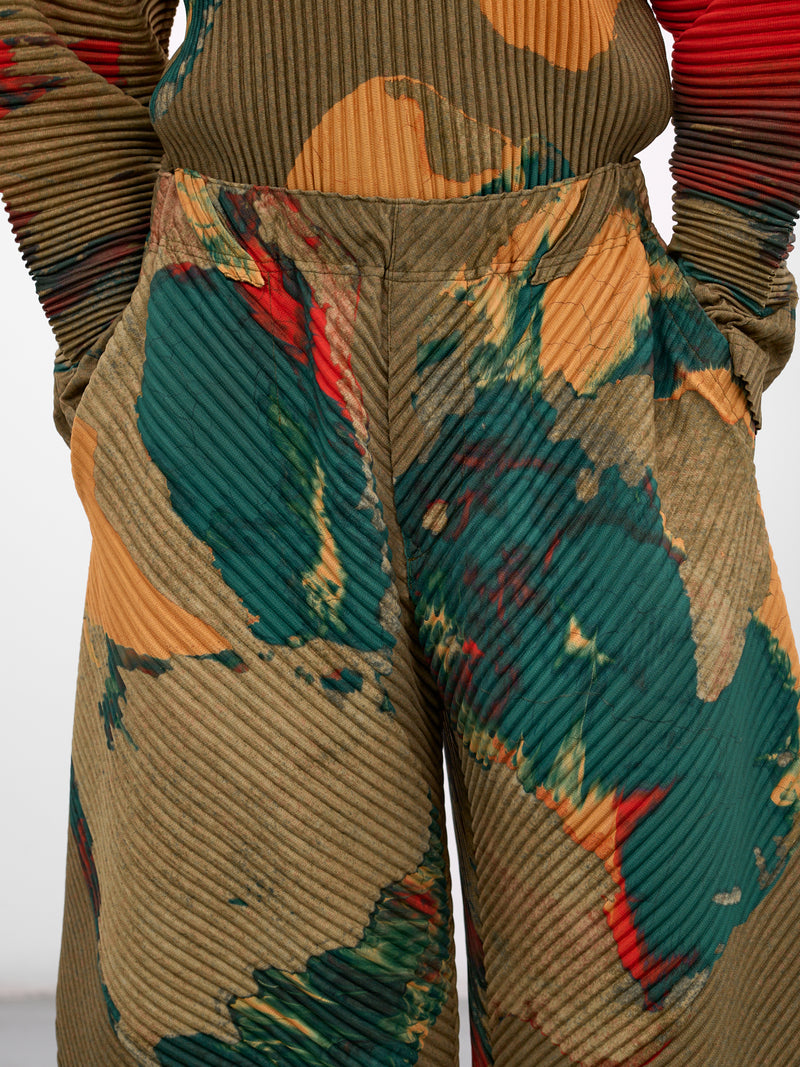 Painted Stone Pleated Cropped Pants (HP58JF212-62-GREEN)