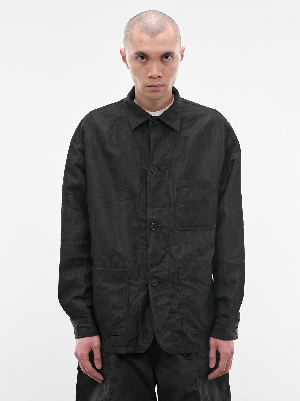Black Striped Linen Twill Jacket (HQ-J027-S26-BLACK)