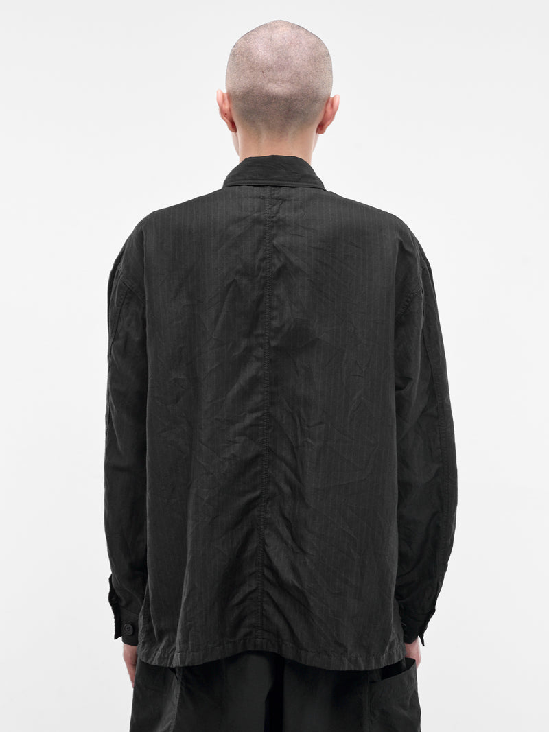 Black Striped Linen Twill Jacket (HQ-J027-S26-BLACK)