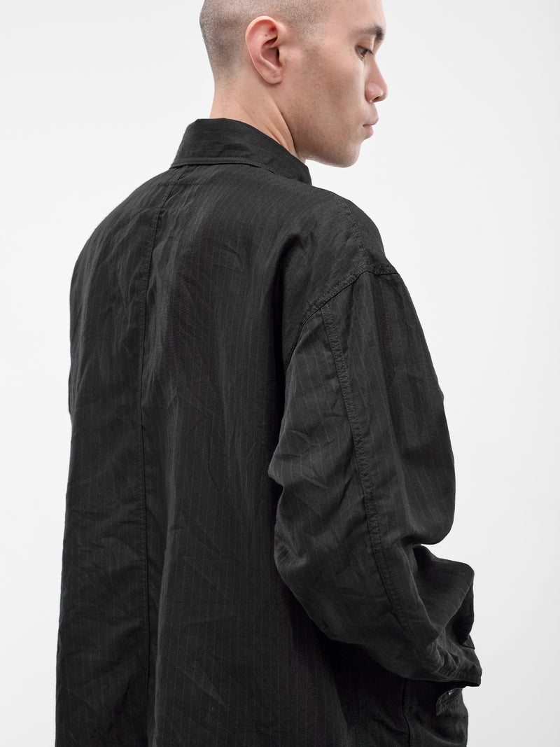 Black Striped Linen Twill Jacket (HQ-J027-S26-BLACK)