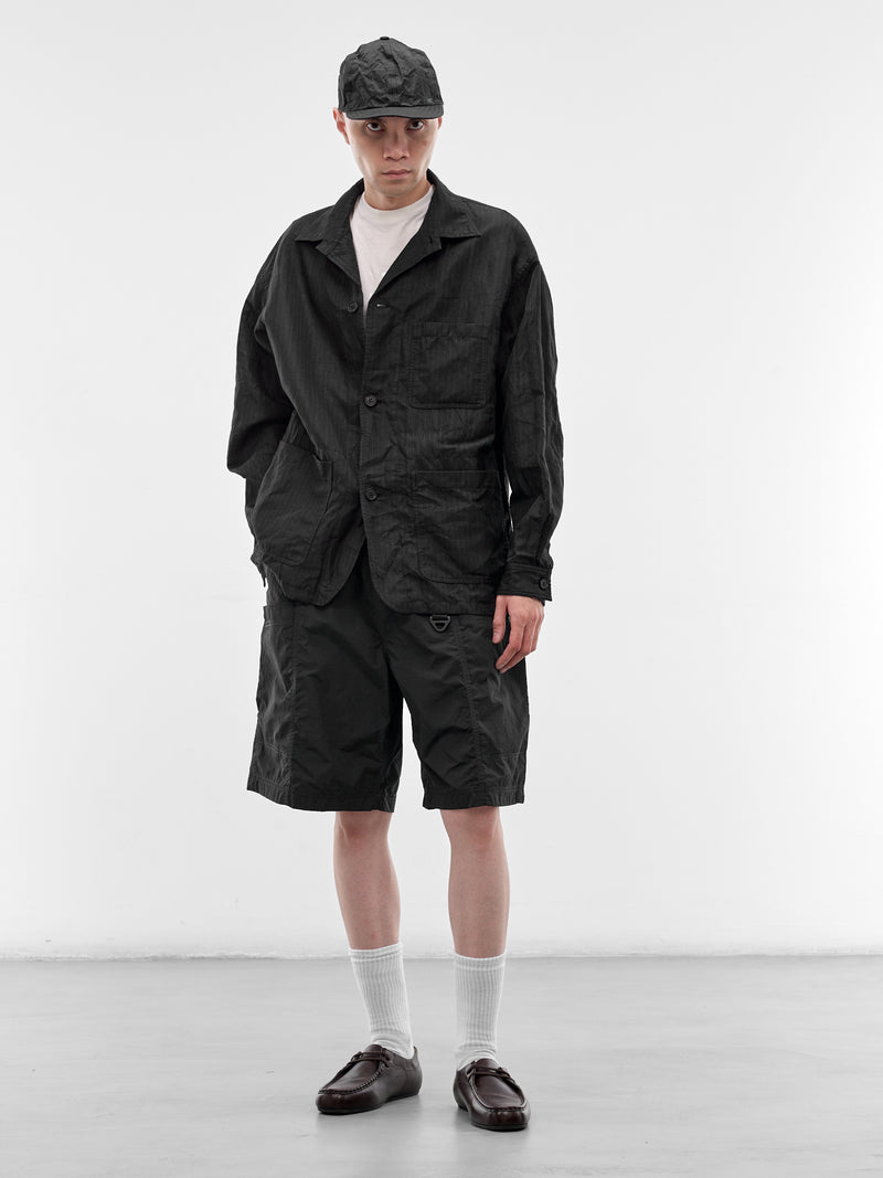 Black Striped Linen Twill Jacket (HQ-J027-S26-BLACK)