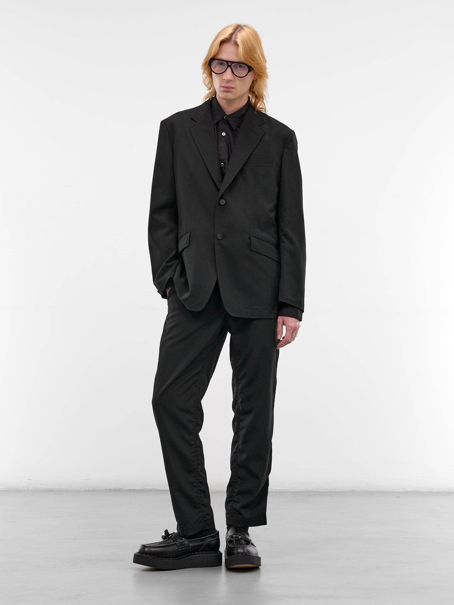 Black Wool Slim Ruched Trousers (HQ-P101-S26-BLACK)