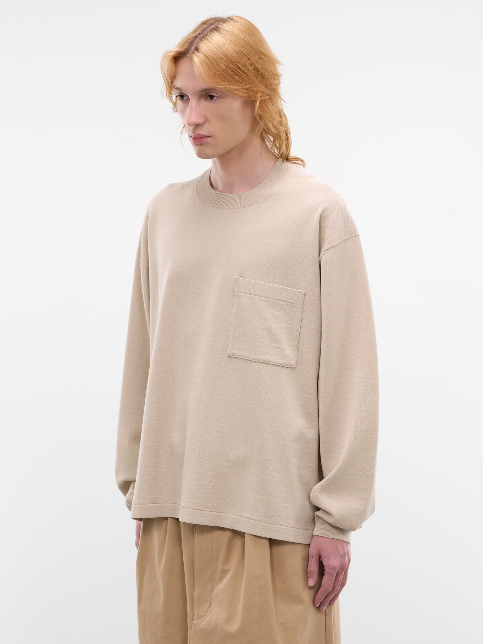Beige Wool-Cotton Knit Sweater (HQ-N003-S26-BEIGE)