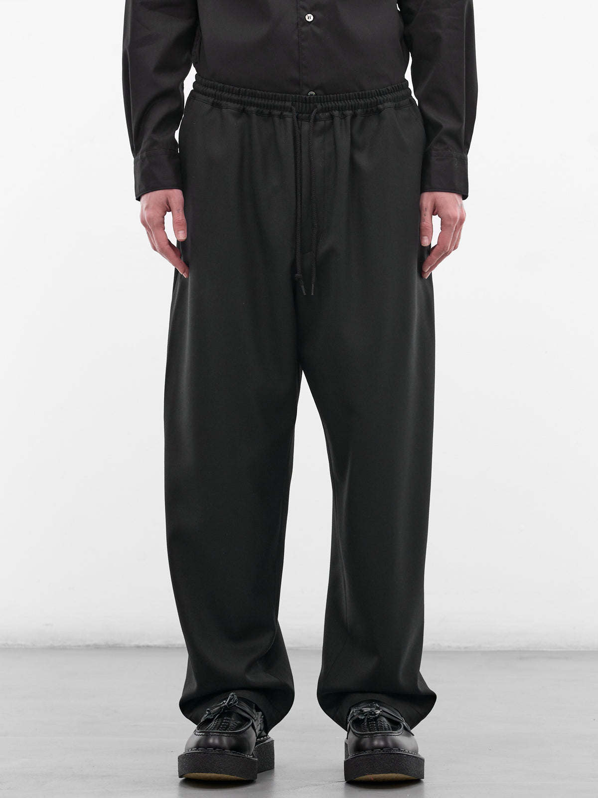Black Wool Drawstring Trousers (HQ-P009-S26-BLACK)