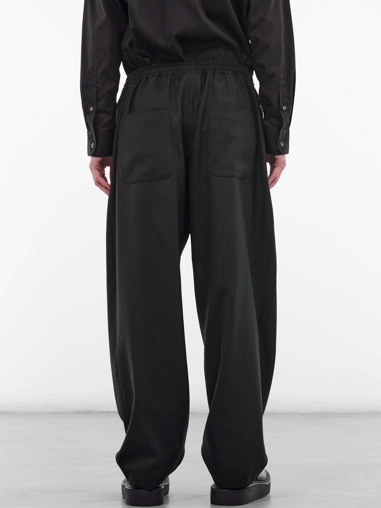 Black Wool Drawstring Trousers (HQ-P009-S26-BLACK)