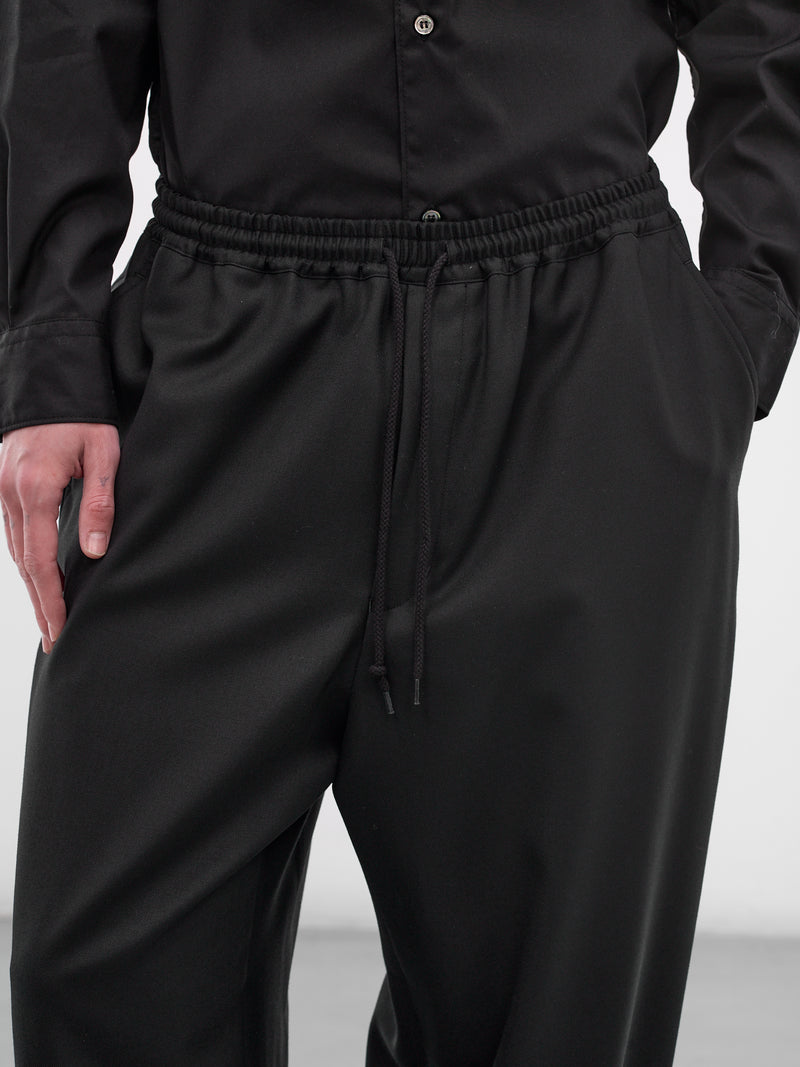 Black Wool Drawstring Trousers (HQ-P009-S26-BLACK)