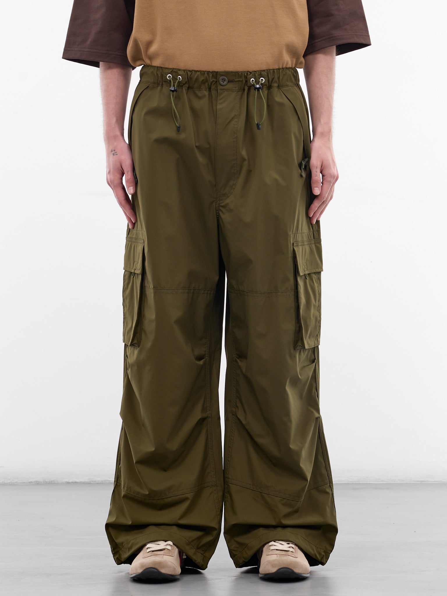Khaki Nylon Baggy Cargo Pants (HQ-P011-S26-KHAKI)