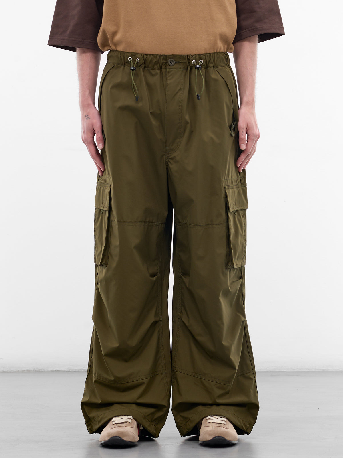 Khaki Nylon Baggy Cargo Pants (HQ-P011-S26-KHAKI)