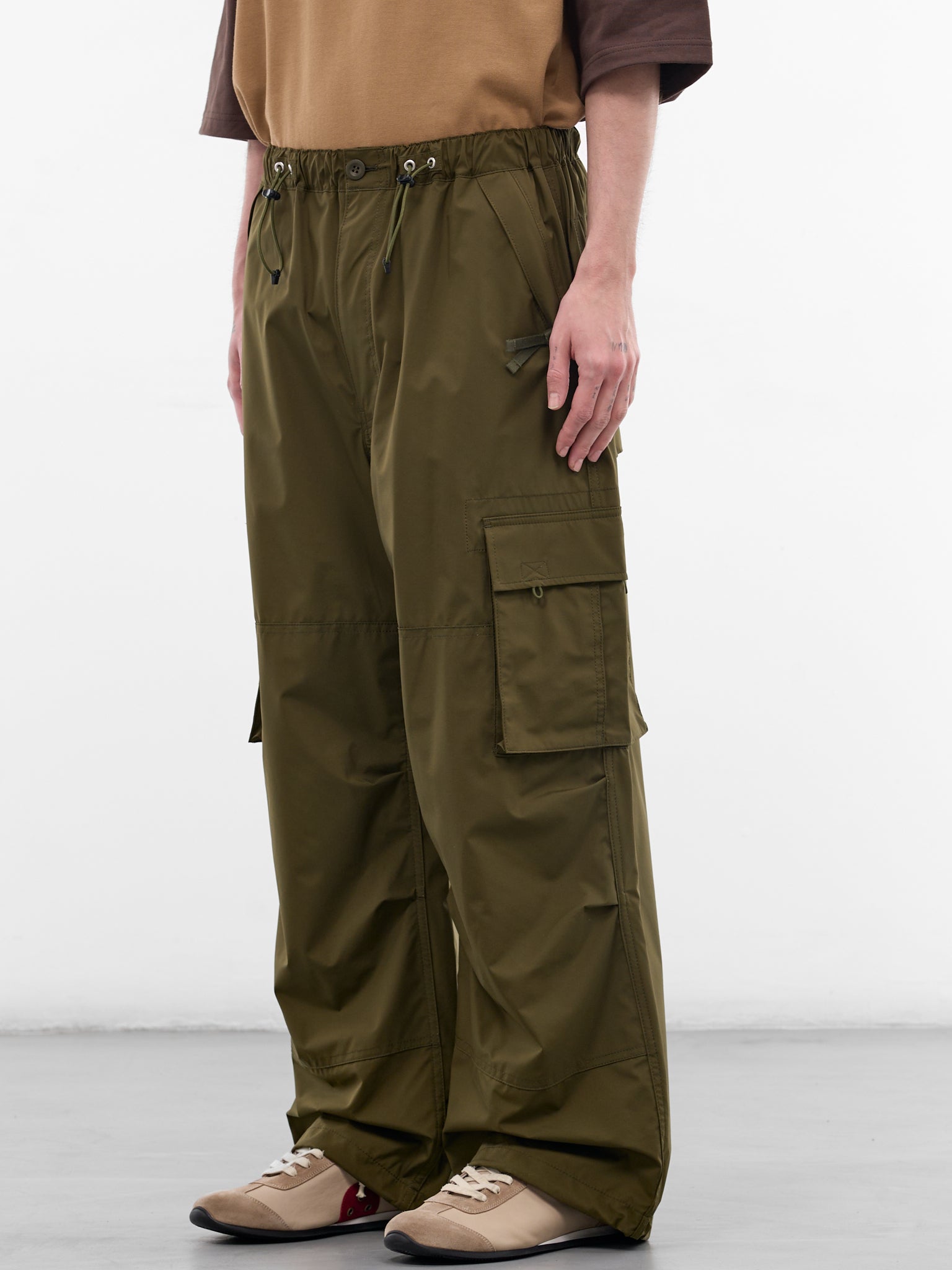 Khaki Nylon Baggy Cargo Pants (HQ-P011-S26-KHAKI)