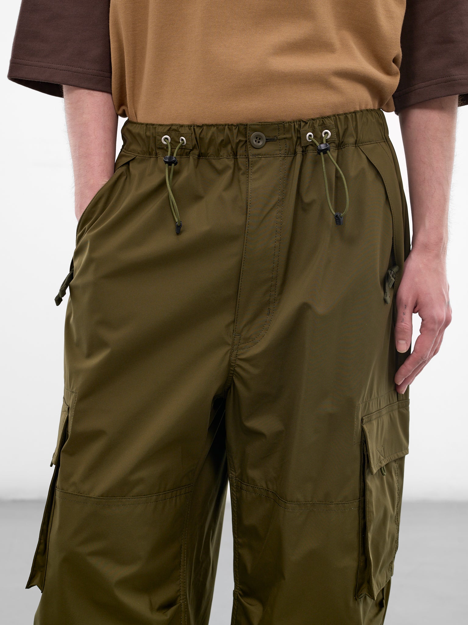 Khaki Nylon Baggy Cargo Pants (HQ-P011-S26-KHAKI)