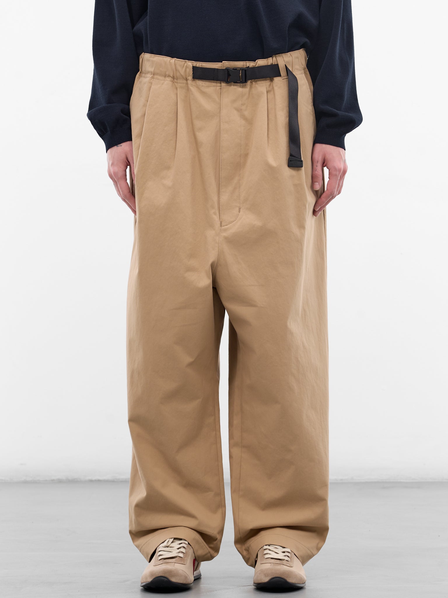 Beige Cotton Cinch Belt Trousers (HQ-P012-S26-BEIGE)