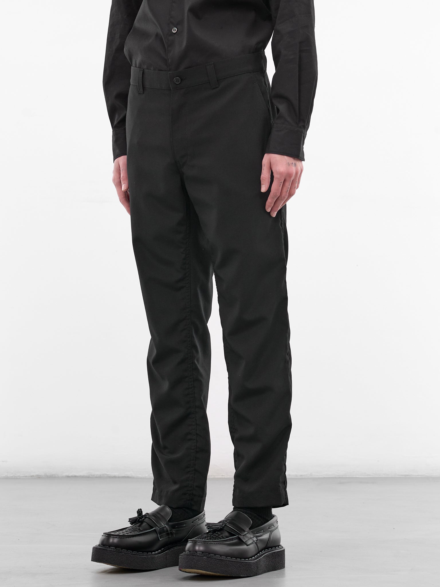 Black Wool Slim Ruched Trousers (HQ-P101-S26-BLACK)