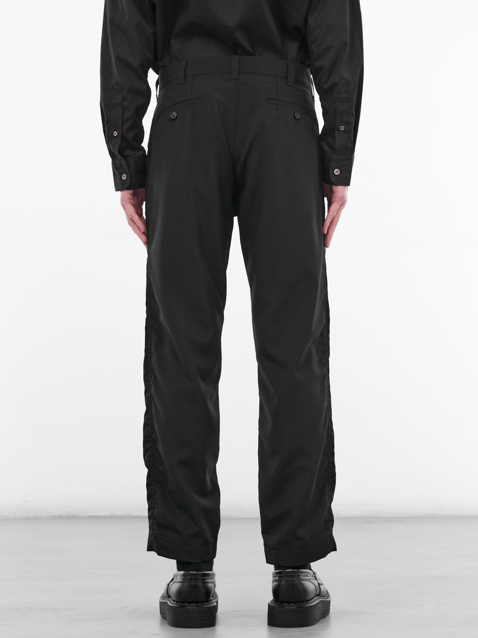 Black Wool Slim Ruched Trousers (HQ-P101-S26-BLACK)