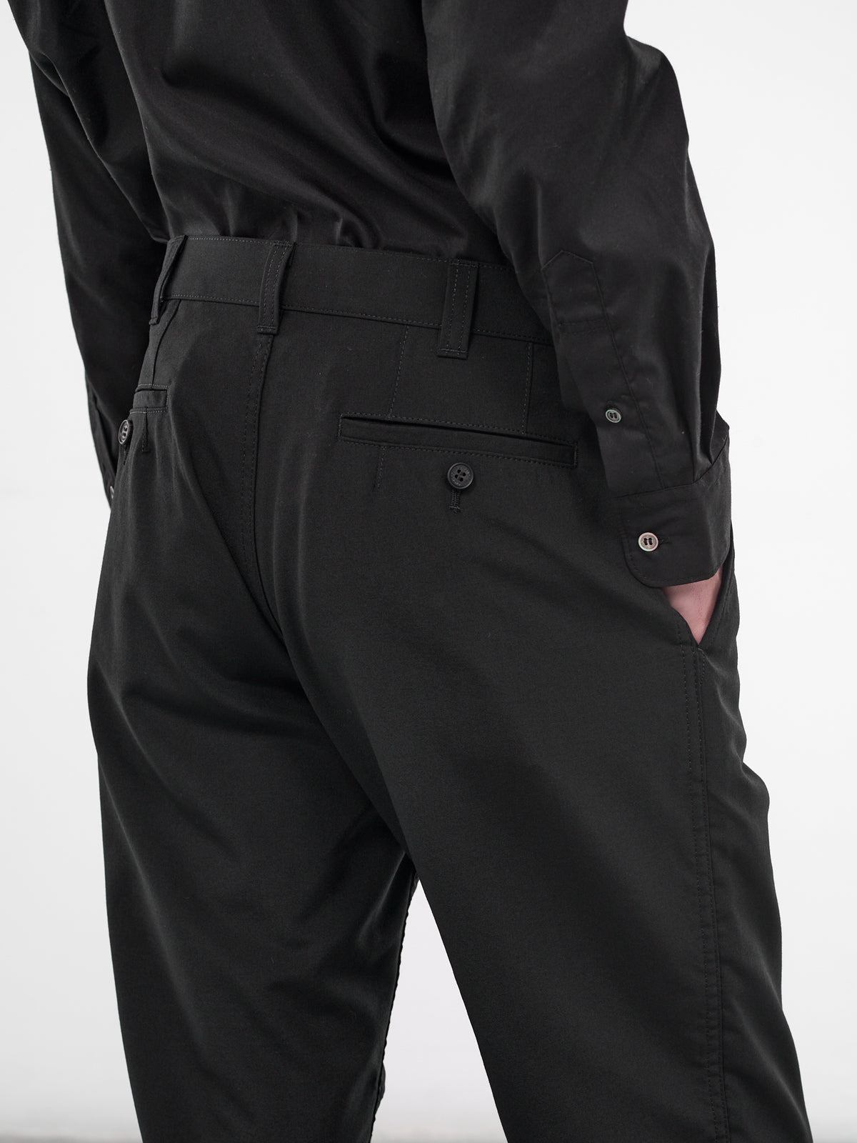 Black Wool Slim Ruched Trousers (HQ-P101-S26-BLACK)