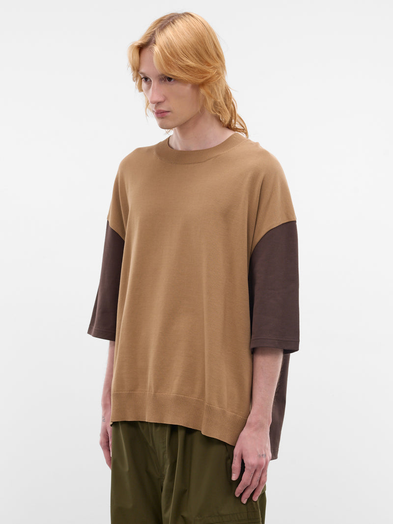 Two-Tone Cotton Oversized Tee (HQ-T004-S26-BROWN-BEIGE)