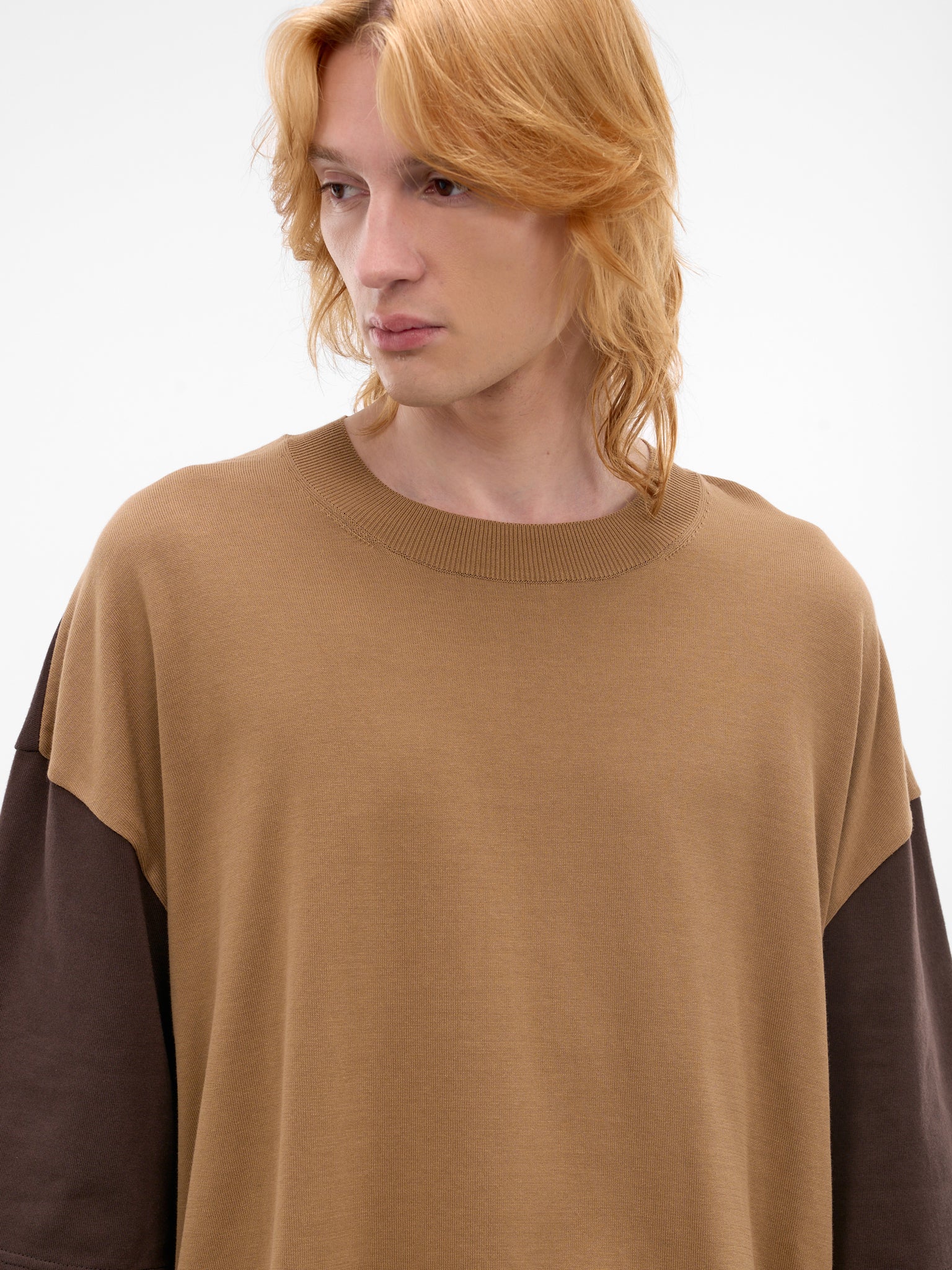 Two-Tone Cotton Oversized Tee (HQ-T004-S26-BROWN-BEIGE)