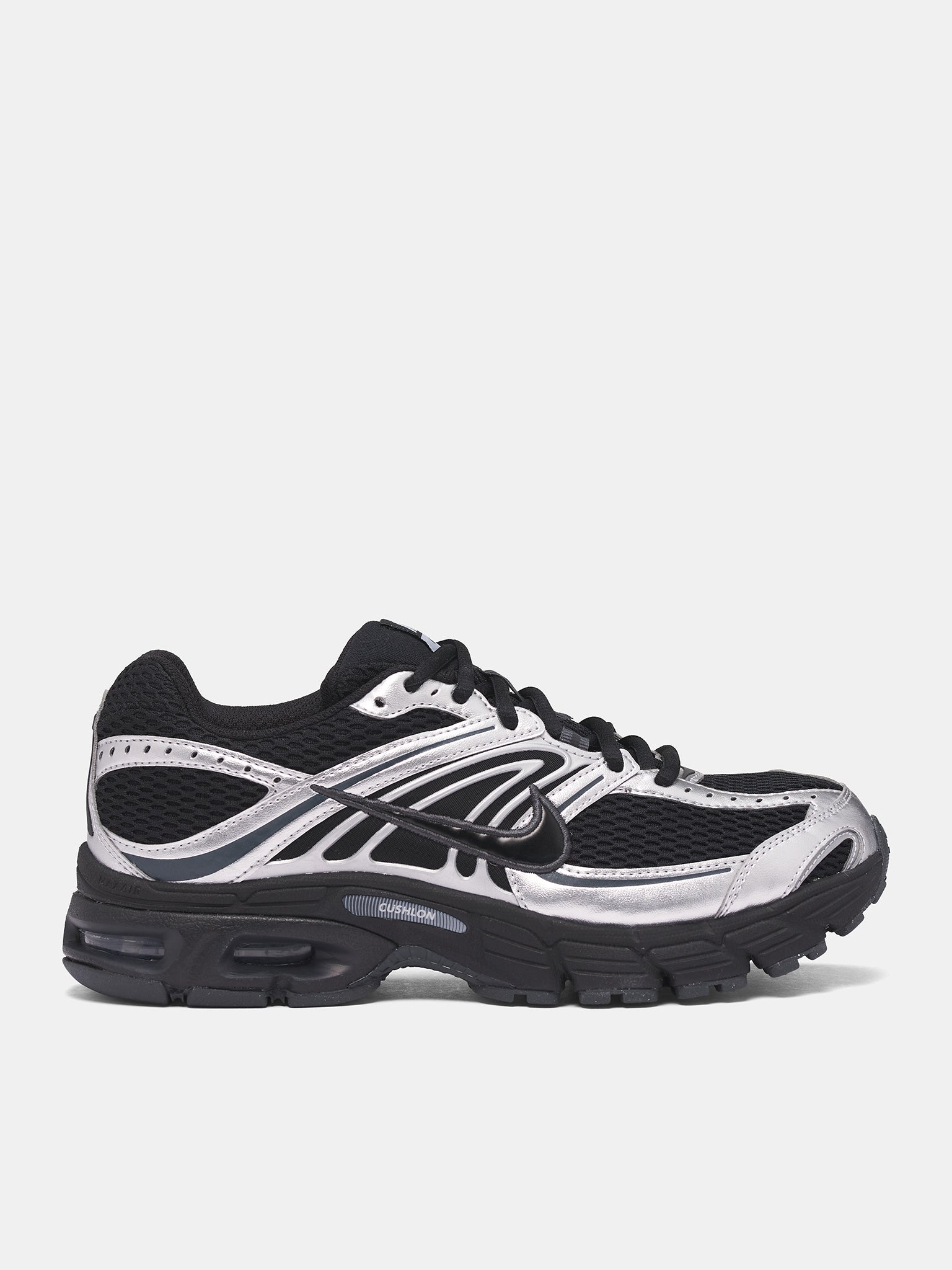 Black Air Max Moto 2K Sneakers (HQ2056-007-BLACK-METALLIC-SILV)