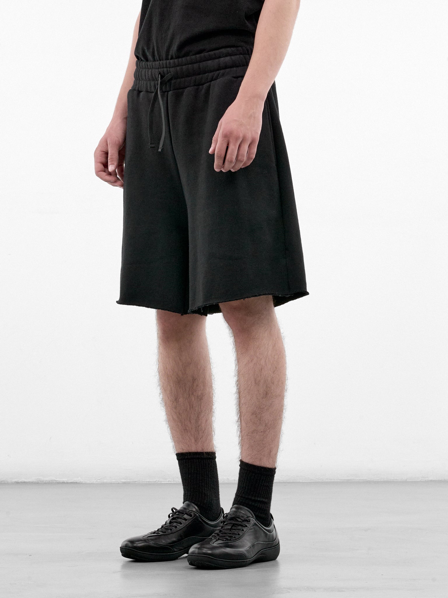 Black Cotton Distressed Shorts (HR103020-BLACK)