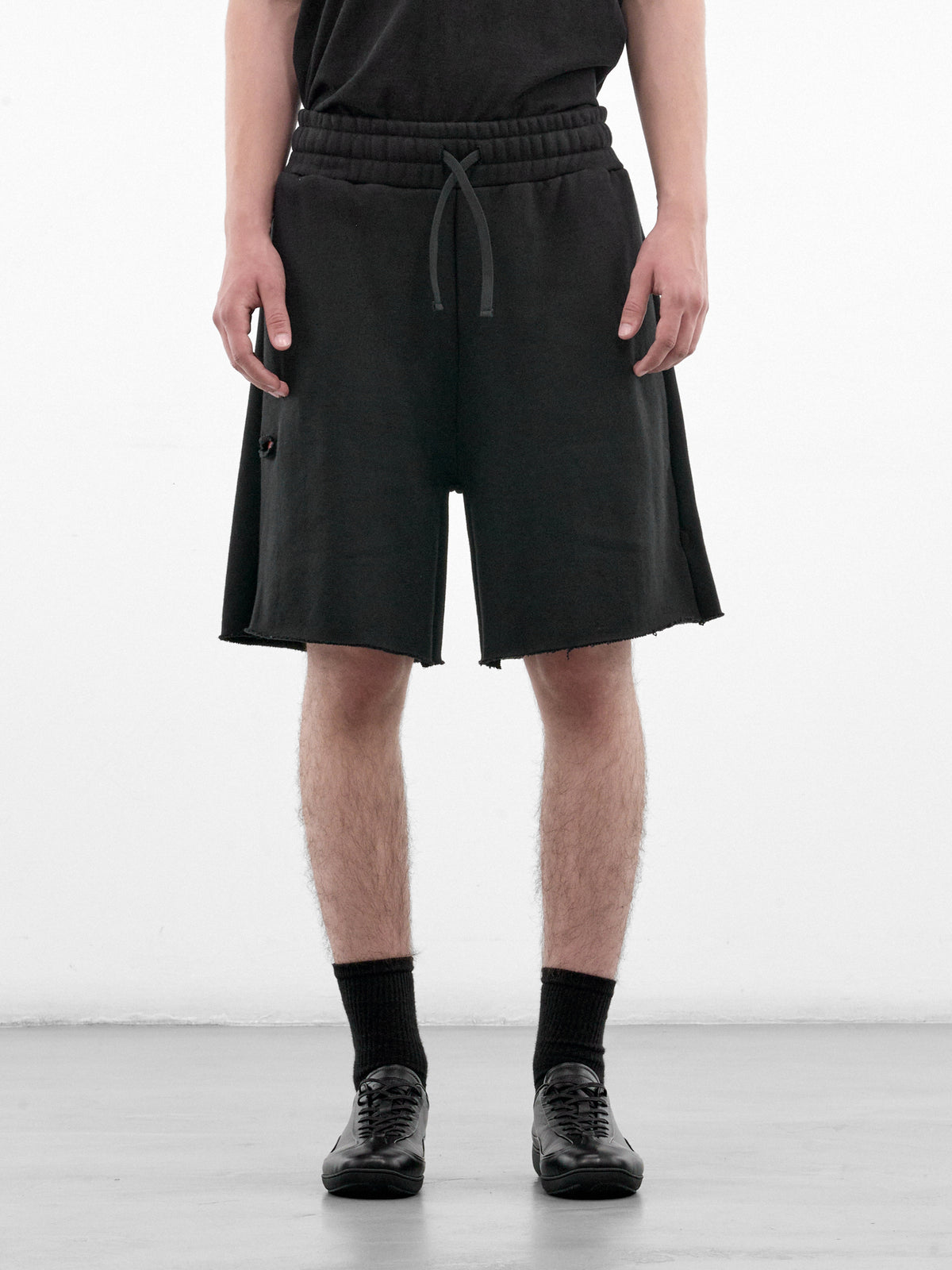 Black Cotton Distressed Shorts (HR103020-BLACK)