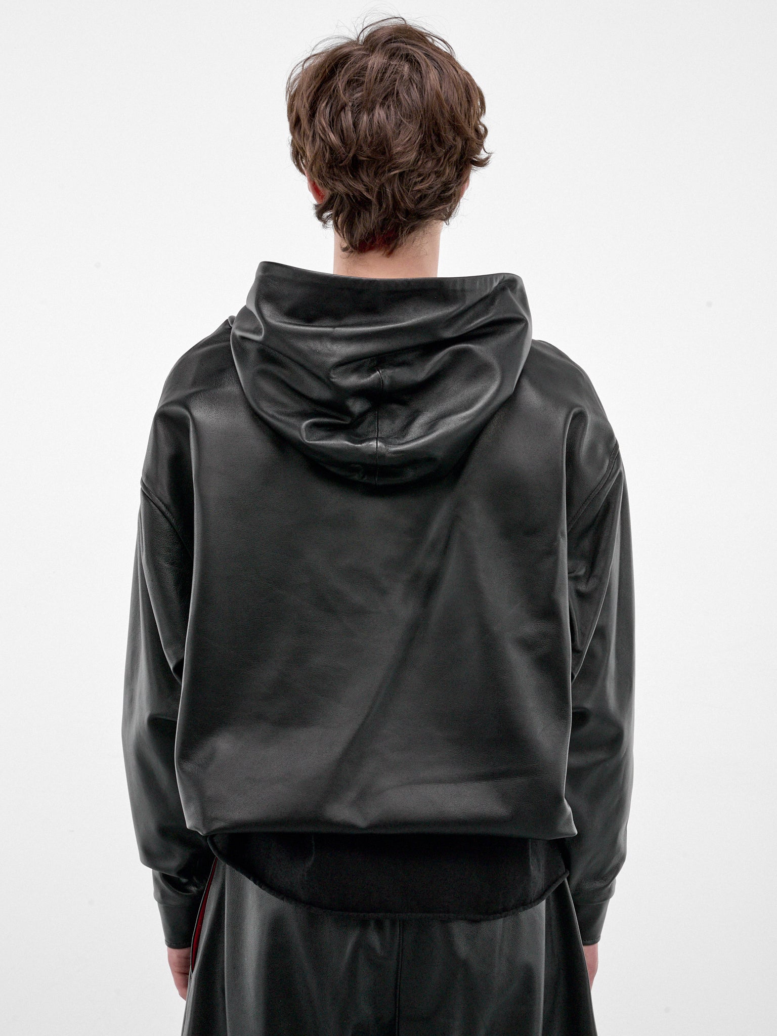 Black Boxy Leather Hoodie (HR10408-BLACK)
