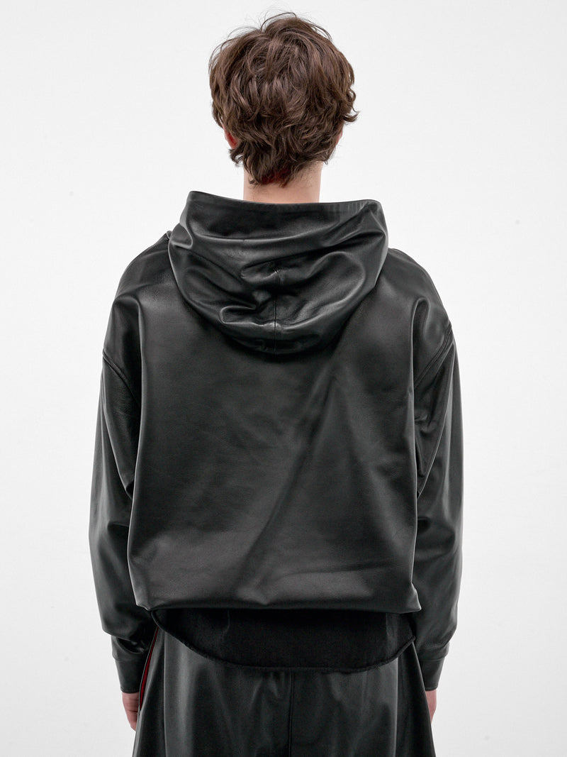 Black Boxy Leather Hoodie (HR10408-BLACK)