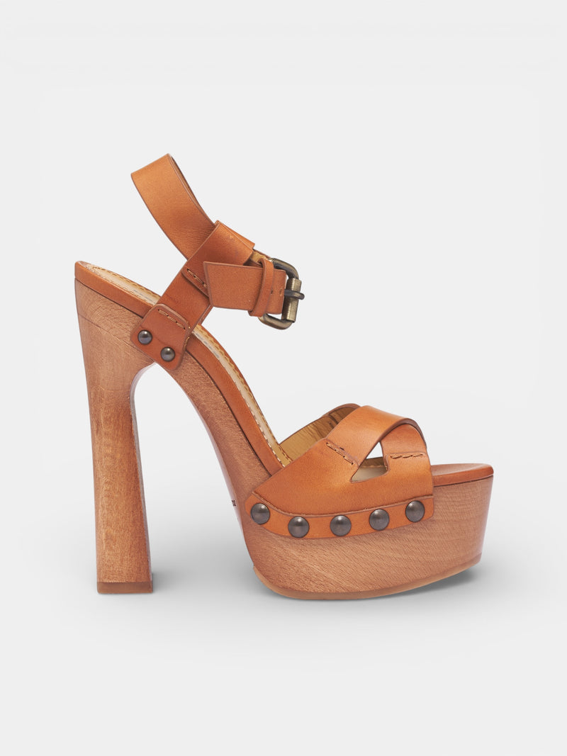 Leather Bondage Heeled Sandal Clogs (HSW0289-AMBRA)
