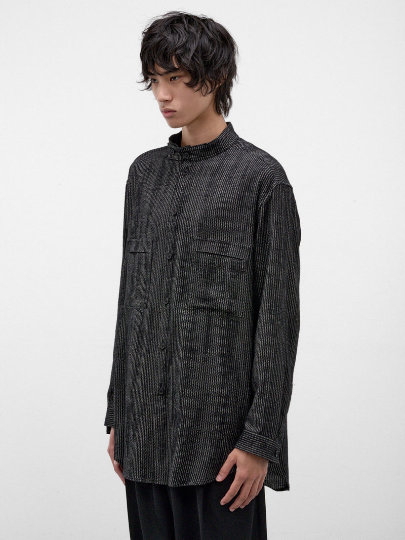 Black Stand Collar Striped Shirt (HW-B18-203-1-BLACK)