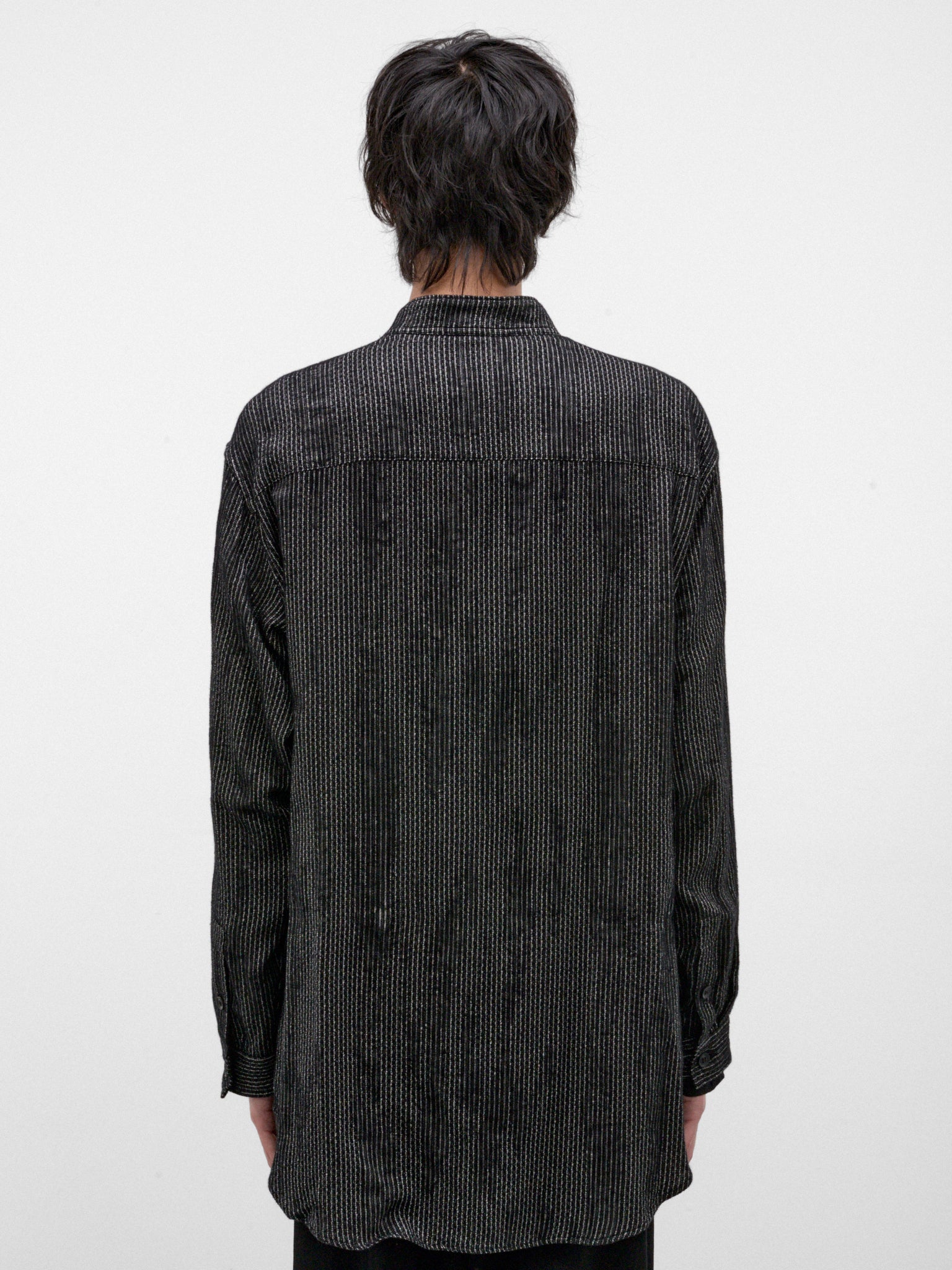 Black Stand Collar Striped Shirt (HW-B18-203-1-BLACK)