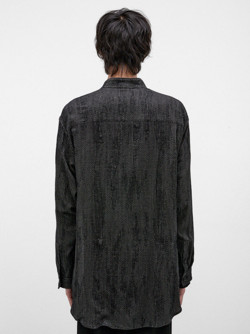 Black Stand Collar Striped Shirt (HW-B18-203-1-BLACK)